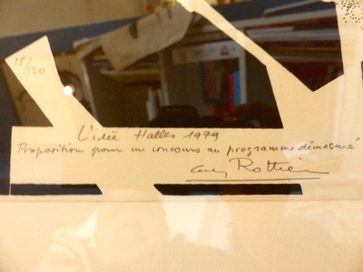 Guy Rottier (1922-2013). Projet pour le concours des Halles à Paris, lithographie 15/120, signée, titrée, datée 1979. 50x50 cm sans les marges blanches du fond, encadrée, 250 euros.