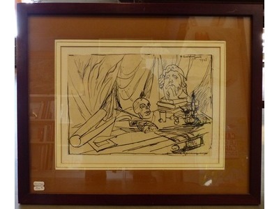 Henry de Waroquier (1881-1970), Vanité, dessin à l?encre, 19x27 cm, signé et daté 1943. Encadré sous verre (Reflets). 200 euros