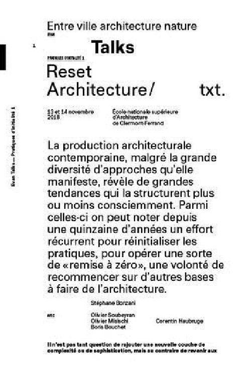 TALKS - Reset Architecture - Entre ville architecture nature